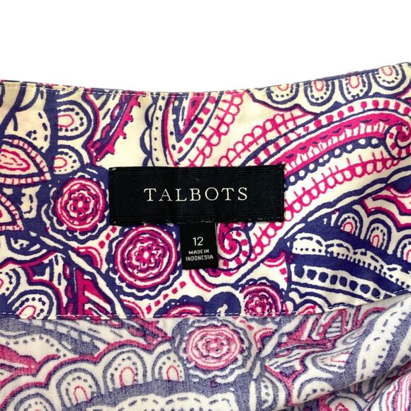 Talbots Midi Skirt Womens 12 Pink Paisley 100% Cotton Flowy Boho Career - Picture 5 of 9
